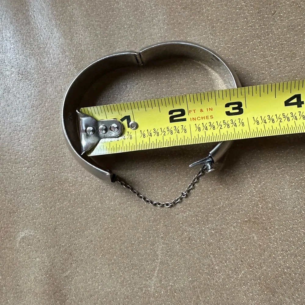 Vintage Sterling Silver cuff bangle bracelet Mexico modernist brutalist w chain - Picture 7 of 9